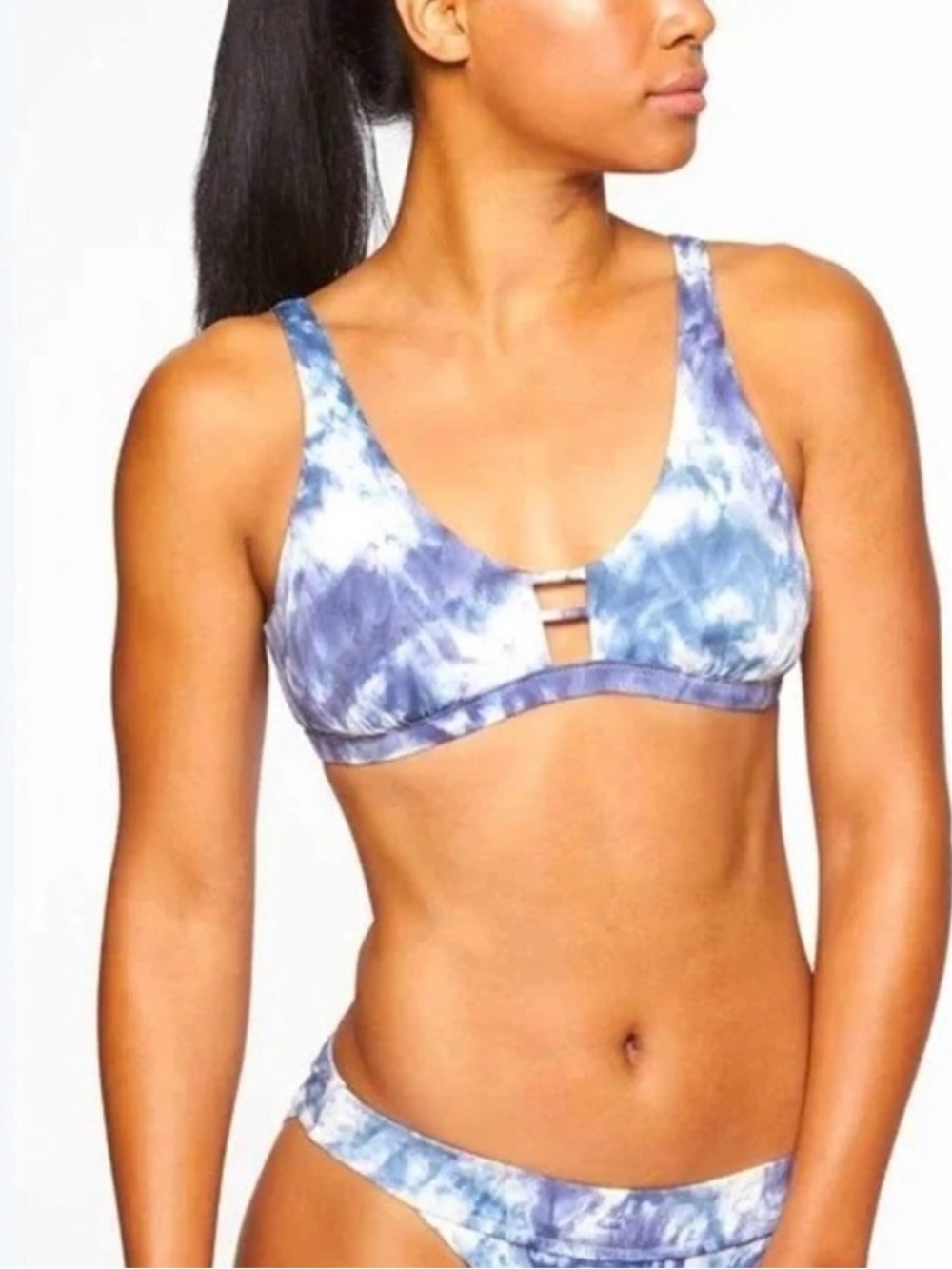 Athleta Tulum Ladder Bikini Swim Top Womens Size Small Blue Tie Dye Swimwear